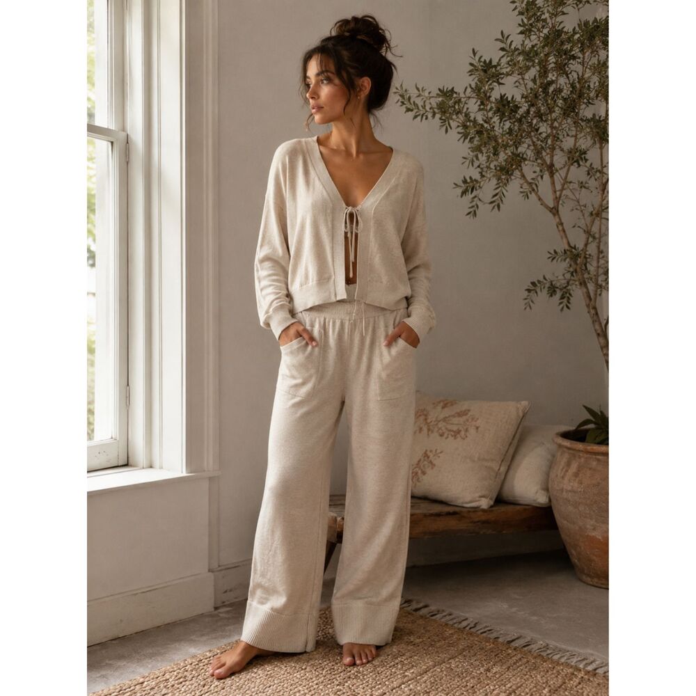 Free People FP Beach Cream Solar Sweater Pants Cardigan Set  Women's Size Small